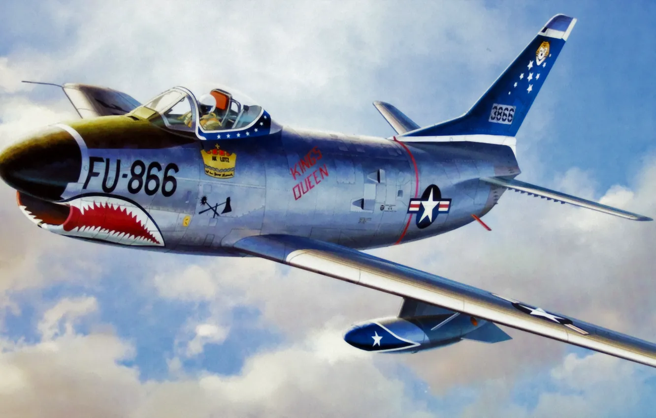 Photo wallpaper art, airplane, painting, aviation, jet, F-86D sabre dog &ampquot;shark teeth