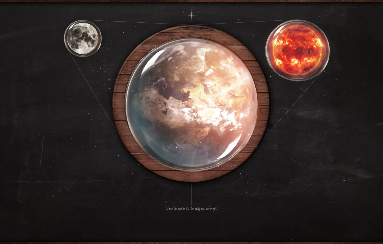 Photo wallpaper the sun, earth, the moon, graphics, render