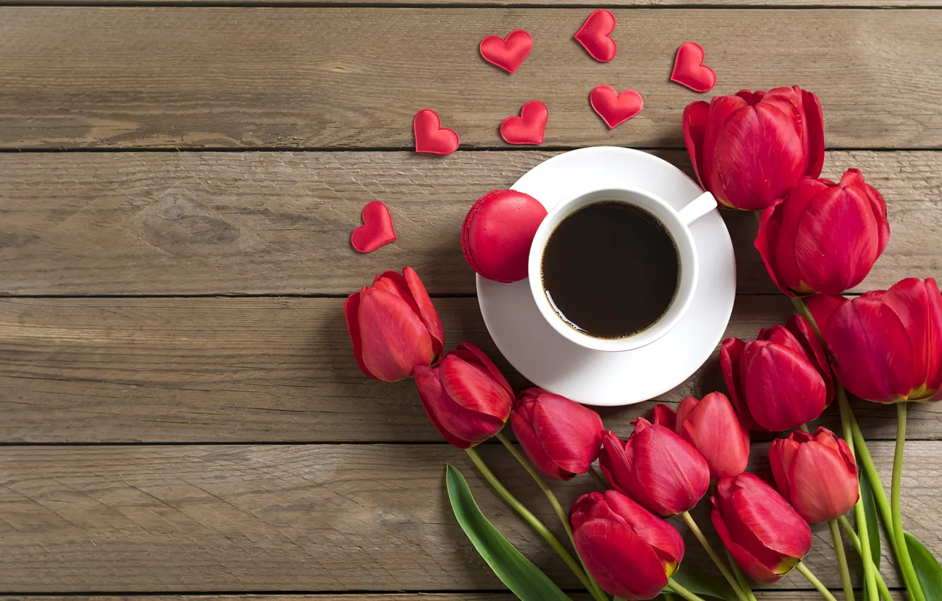 Photo wallpaper flowers, coffee, bouquet, morning