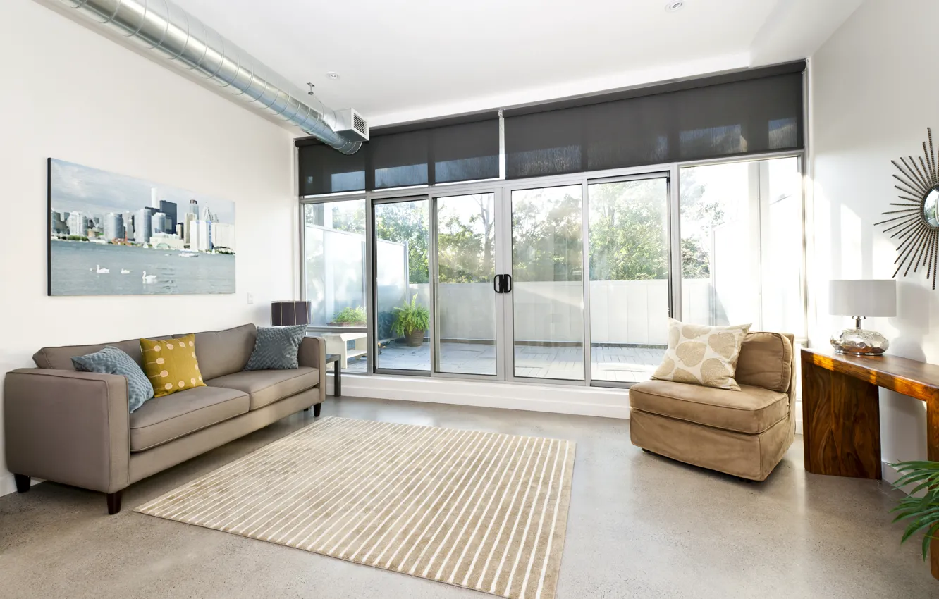 Photo wallpaper sofa, living, aluminum openings