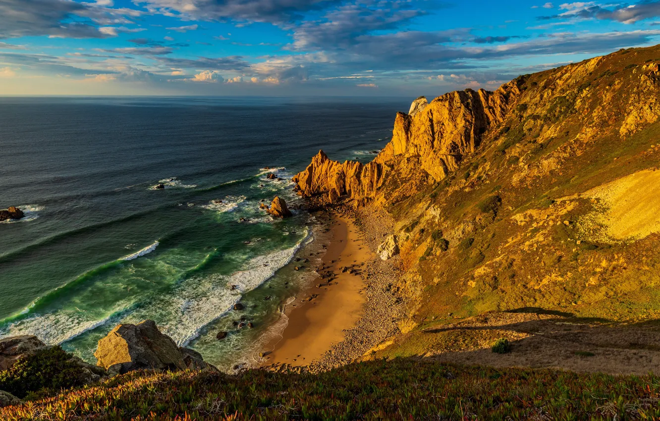 Photo wallpaper sea, stones, rocks, shore, lighting, surf