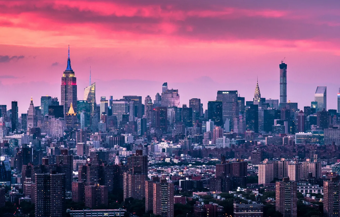 Photo wallpaper sunset, New York, The Empire State Building