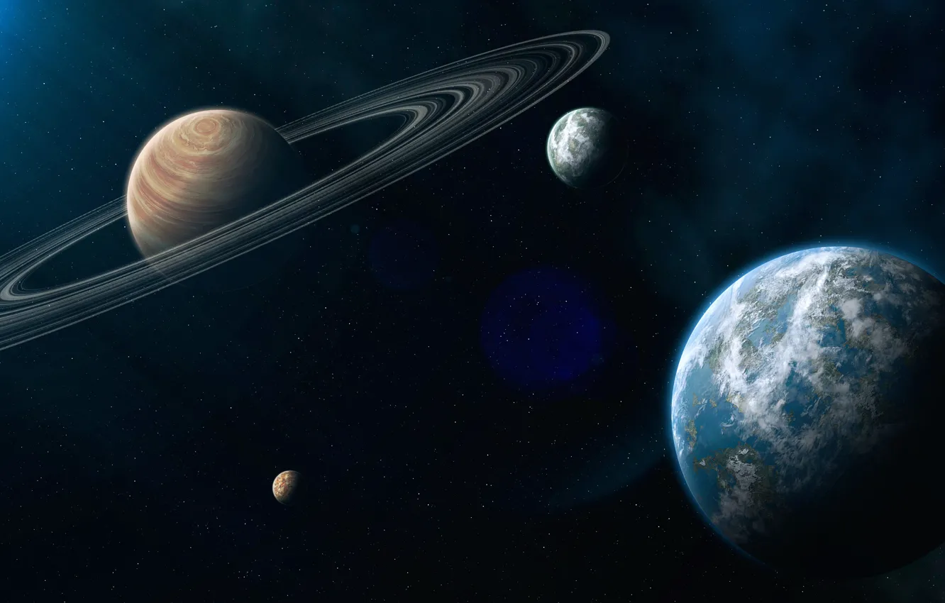 Photo wallpaper the universe, planet, satellite, ring