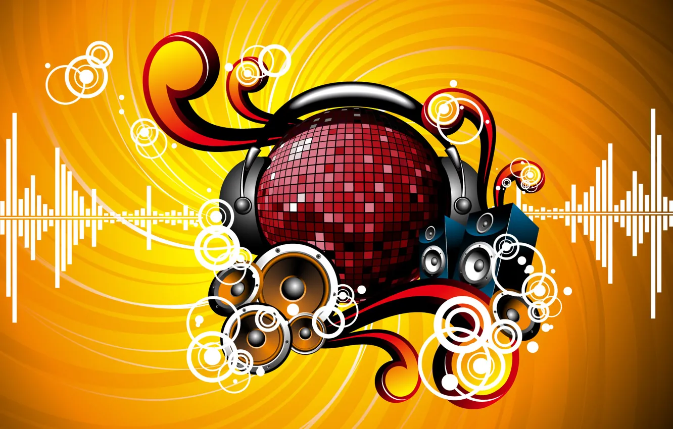 Photo wallpaper background, balls, figure, color, dynamics, headphones