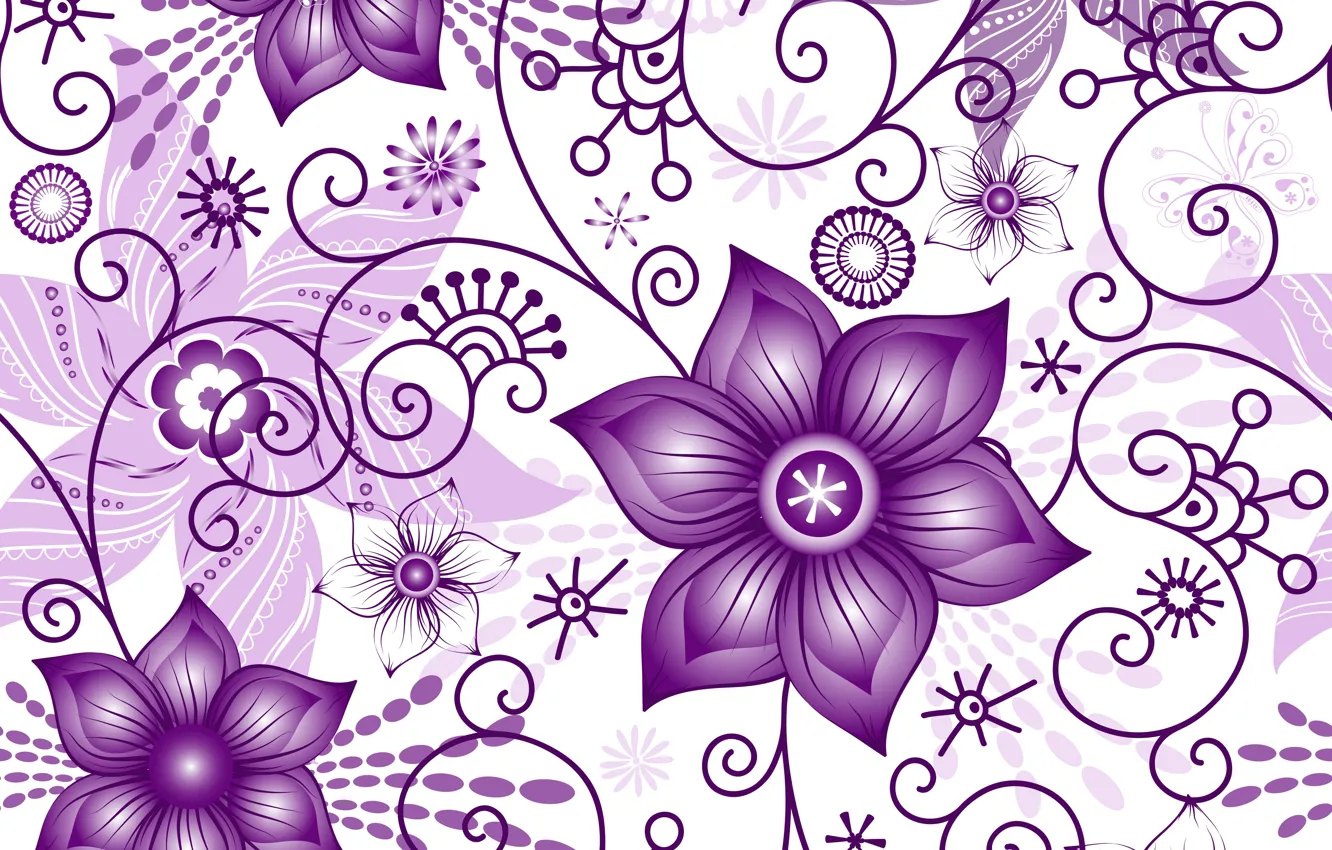 Photo wallpaper flowers, texture, white background, white, pattern, spring, violet, Seamless