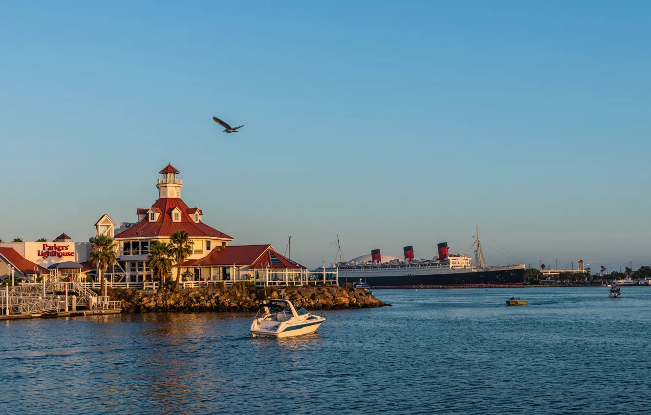 Photo wallpaper photo, Nature, Ship, Bay, CA, USA, Coast, Long Beach