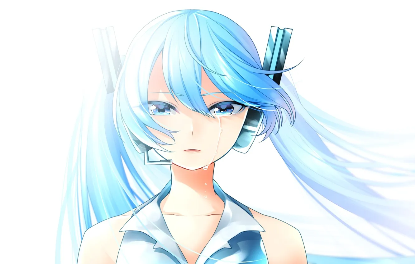 Photo wallpaper girl, anime, tears, girl, vocaloid, hatsune miku