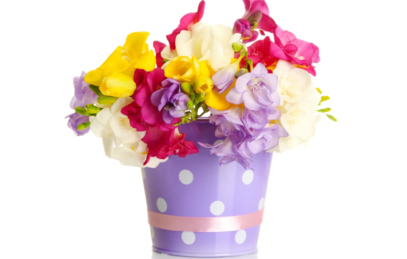 Photo wallpaper flowers, bouquet, bucket, tape