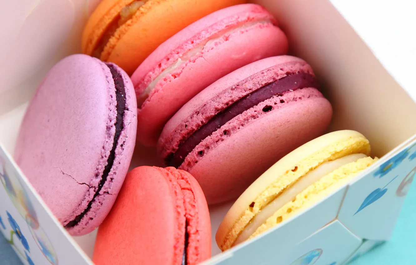 Photo wallpaper sweets, cakes, box, macaroons