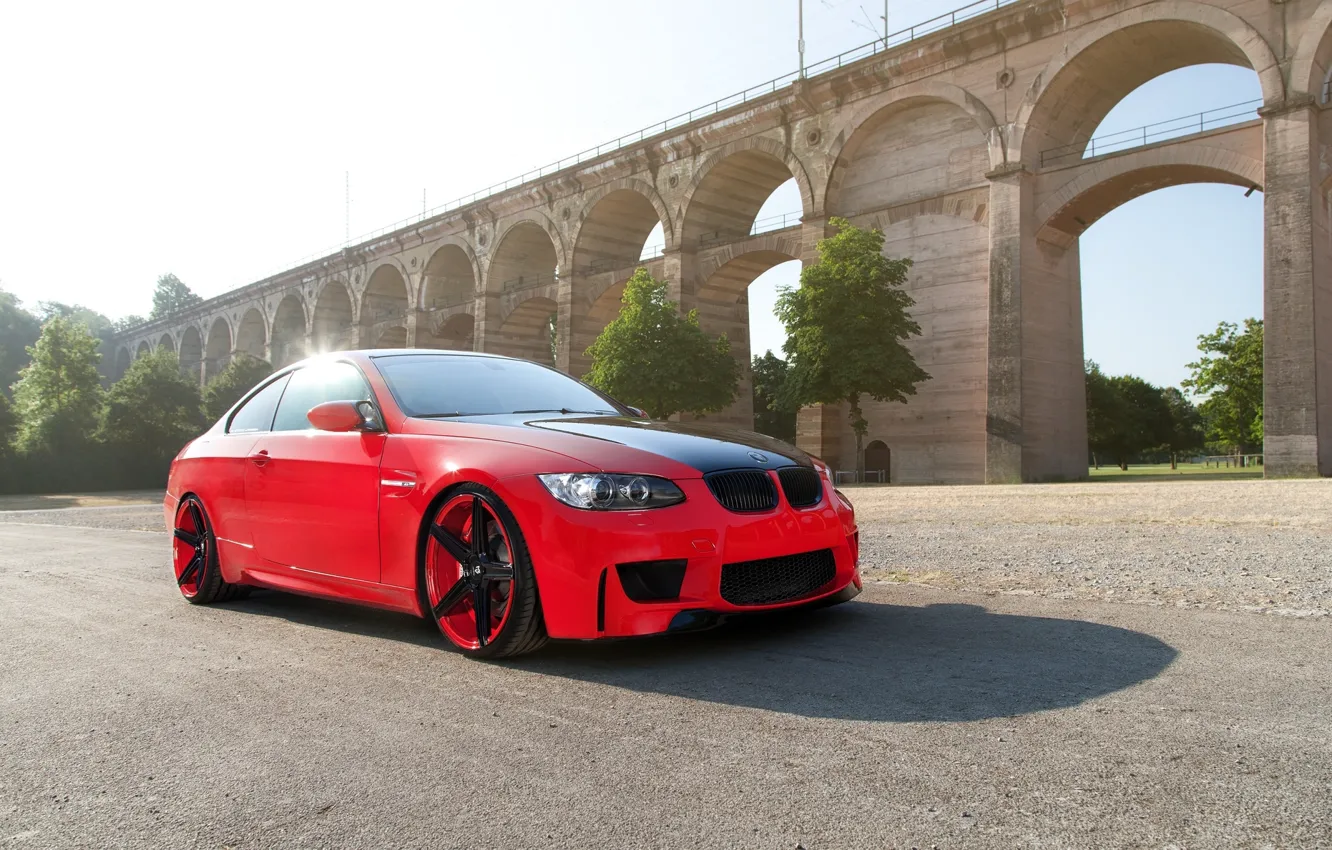 Photo wallpaper red, bmw, BMW, coupe, shadow, red, wheels, drives