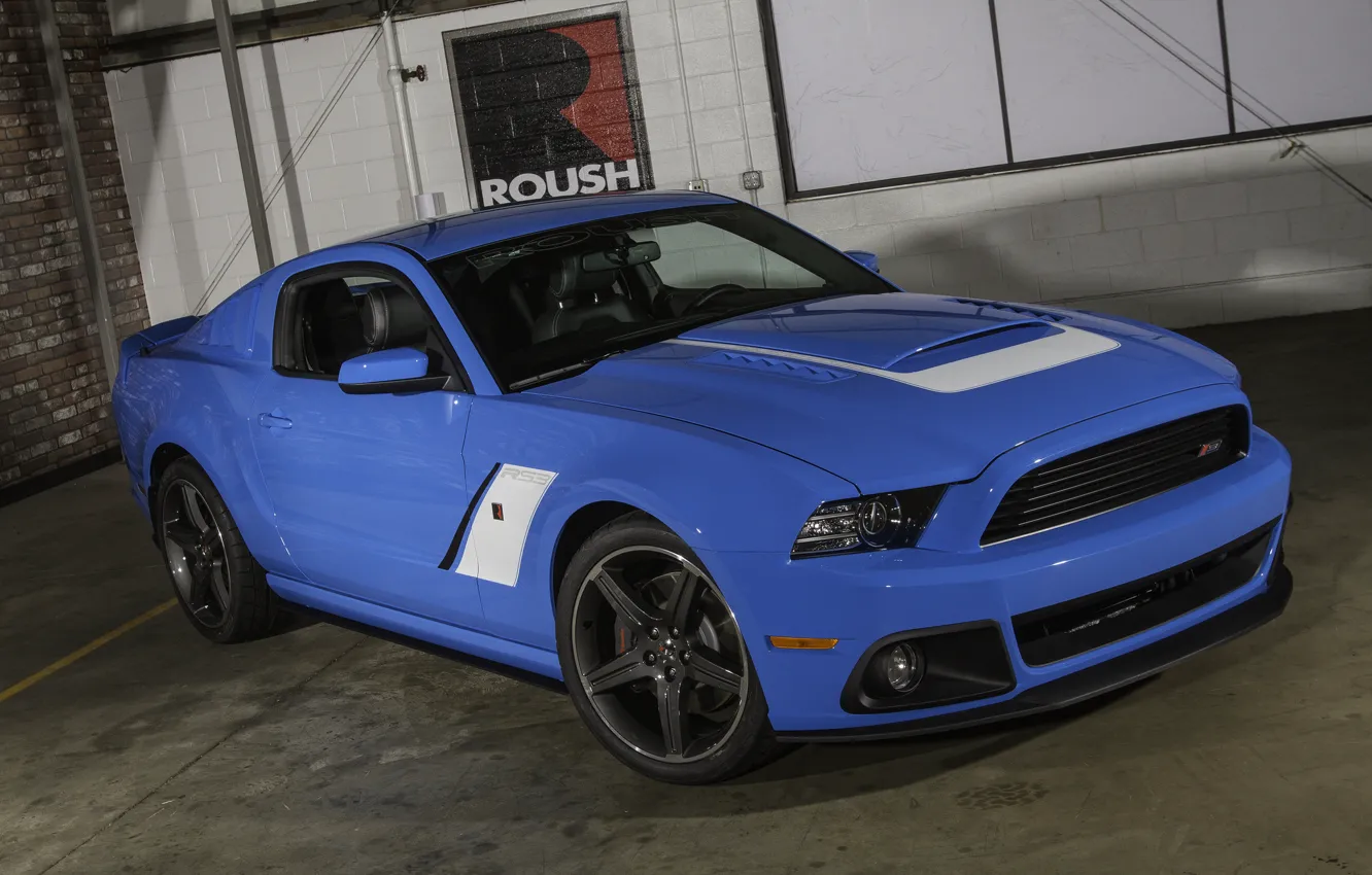 Photo wallpaper blue, Mustang, Ford, the hood, before, drives