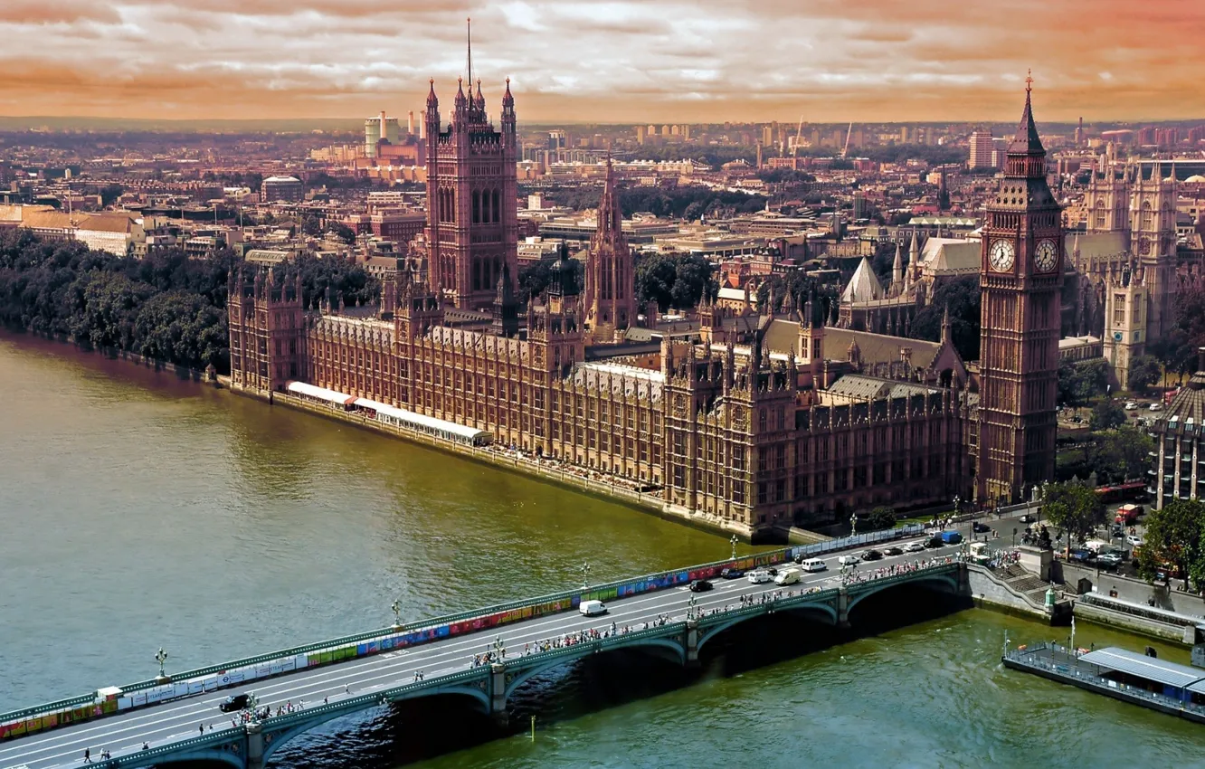 Photo wallpaper bridge, the city, river, London, Thames, Big Ben, London