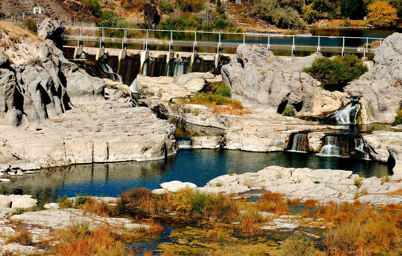 Photo wallpaper bridge, stones, dam, thresholds, dam