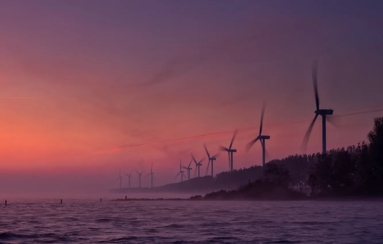 Photo wallpaper sea, the evening, wind power, glow