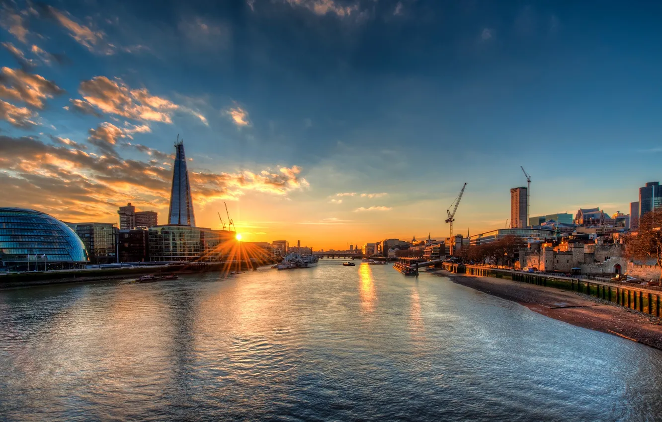 Photo wallpaper sunset, river, England, London, the evening