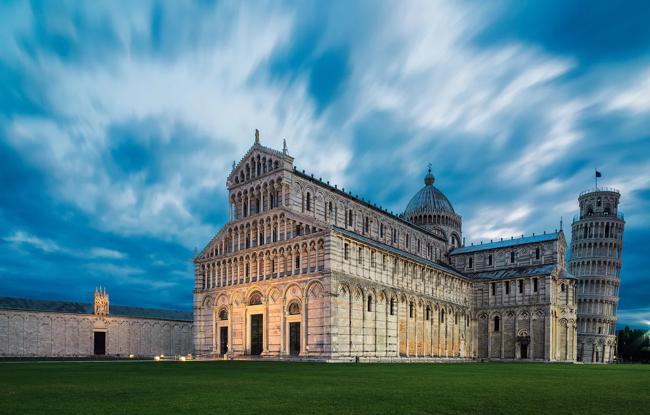 Photo wallpaper the sky, clouds, tower, Italy, Cathedral, Pisa