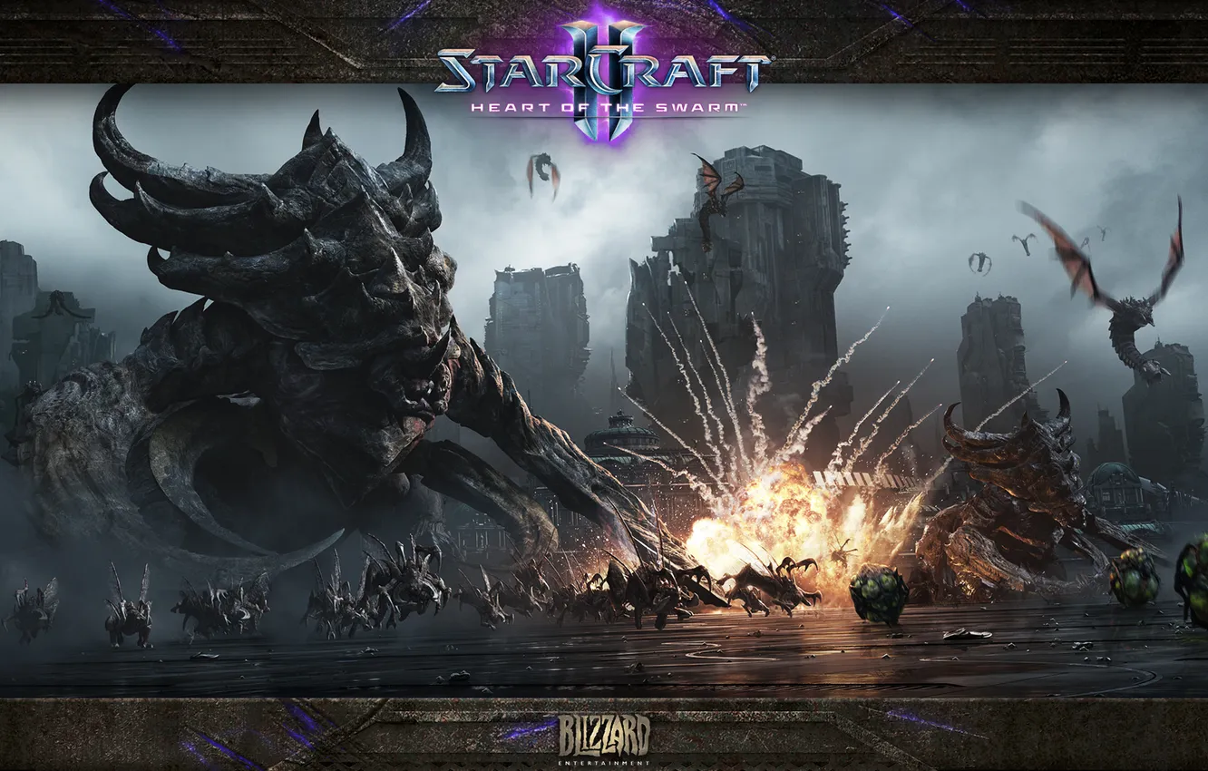 Photo wallpaper zerg, Starcraft 2, battle, Heart Of The Swarm