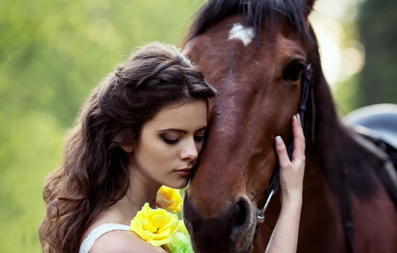 Photo wallpaper girl, horse, horse, portrait, Daria, Svetlana Boynovich