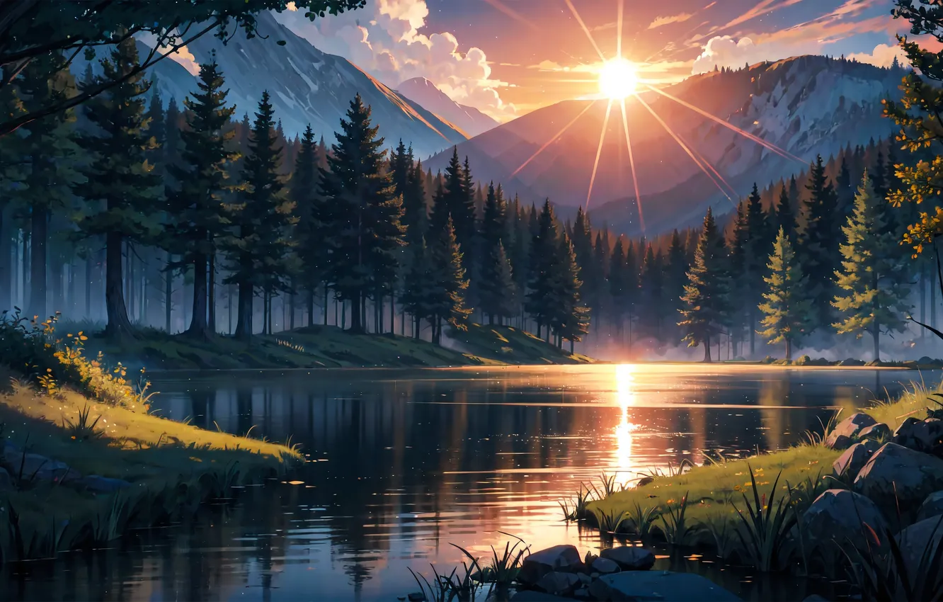 Photo wallpaper fantasy, nature, lake