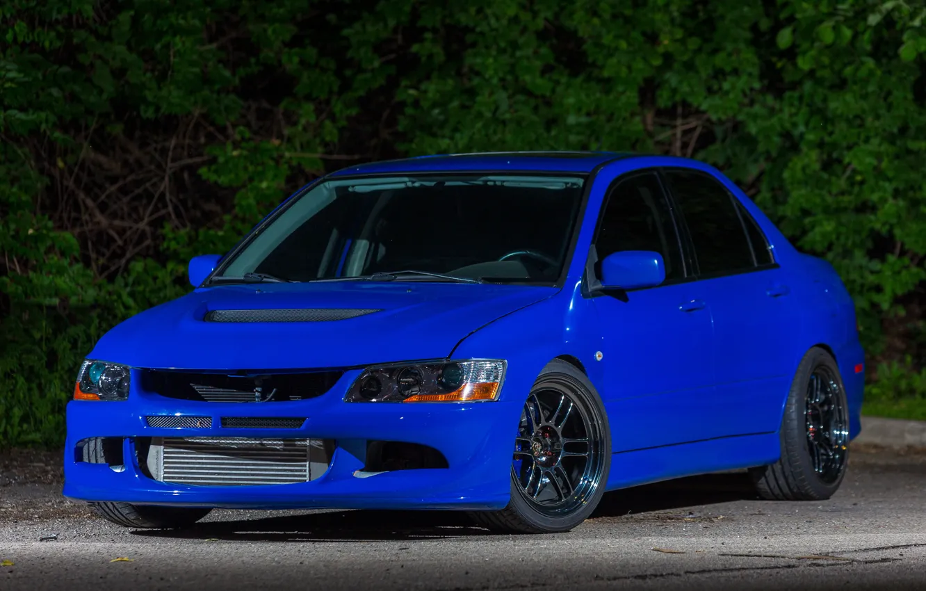 Photo wallpaper Mitsubishi, Lancer, Evolution, Blue, Night