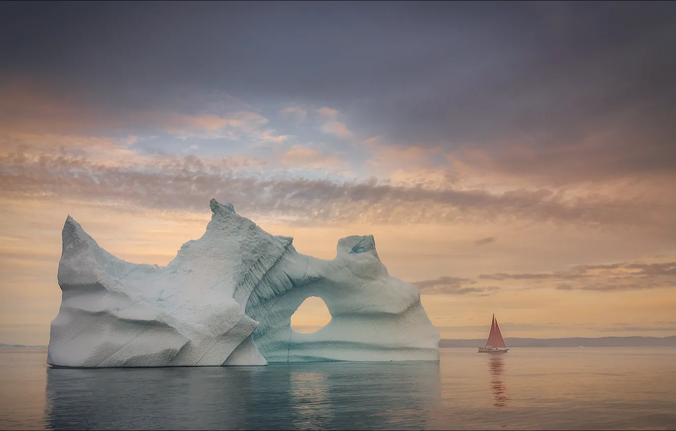 Photo wallpaper nature, the ocean, boat, view, iceberg, ocean, nature, view