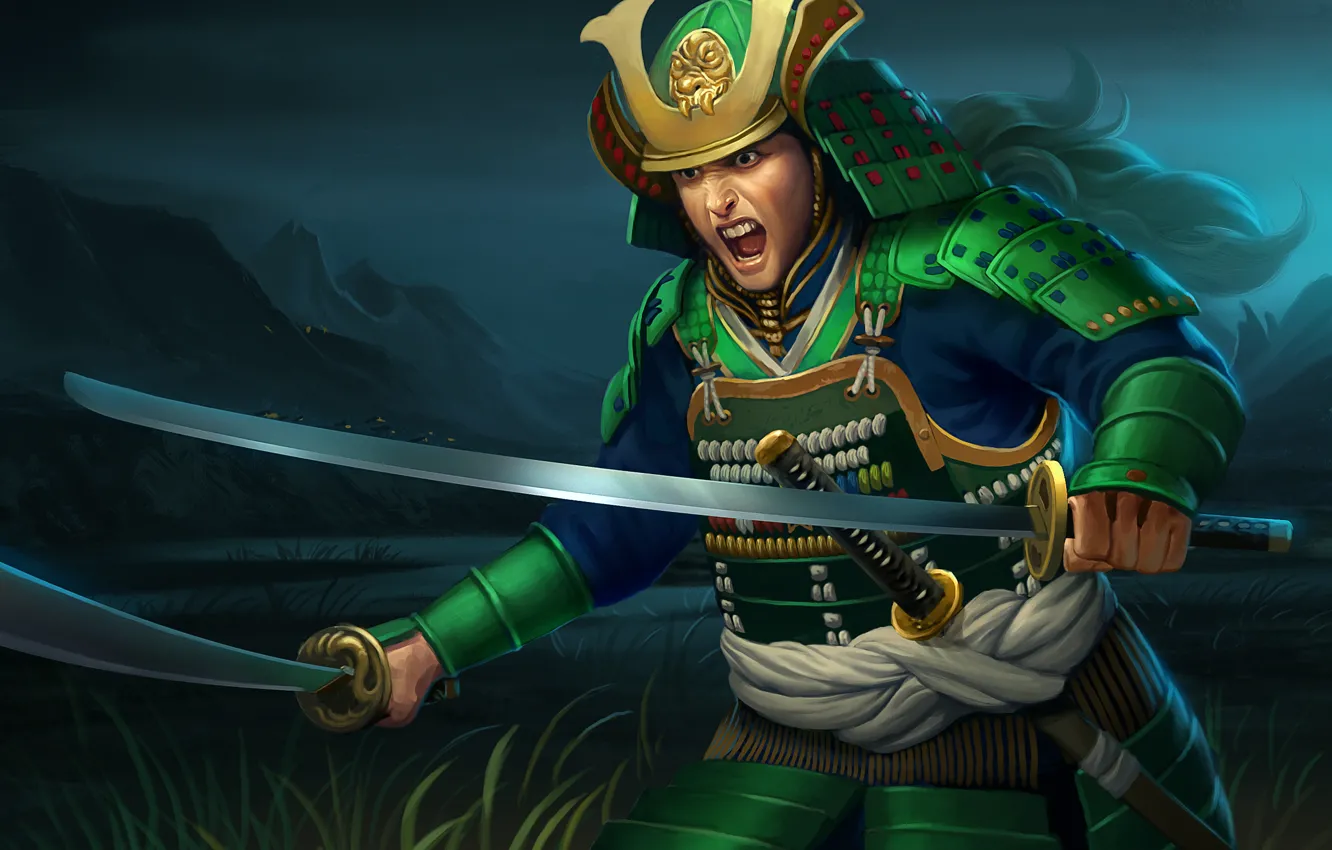 Photo wallpaper night, weapons, Asia, sword, armor, art, rage, samurai