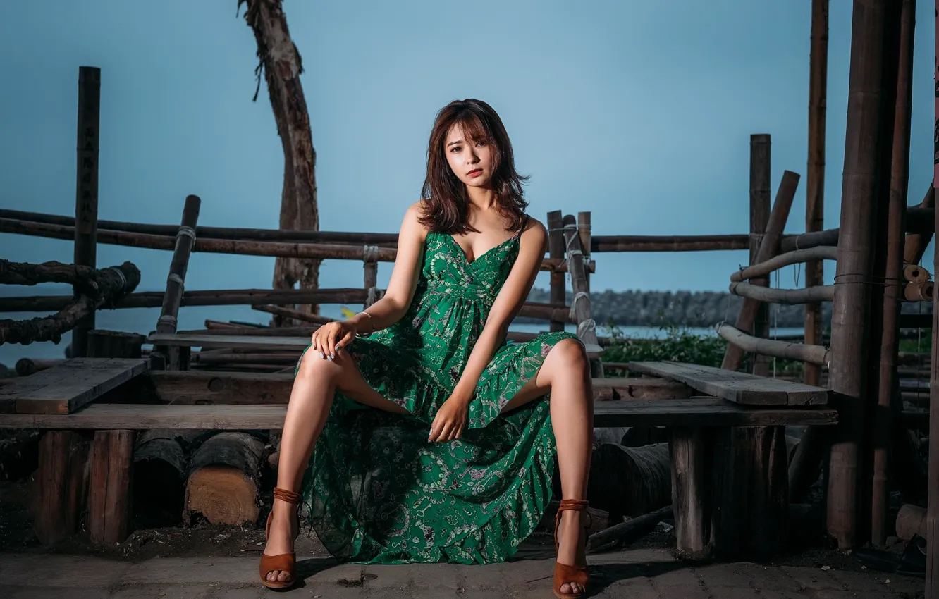 Photo wallpaper look, the evening, dress, Asian