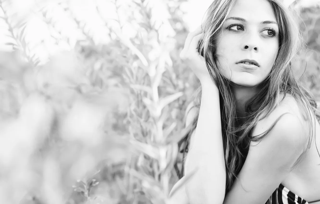 Photo wallpaper girl, background, portrait, b/W