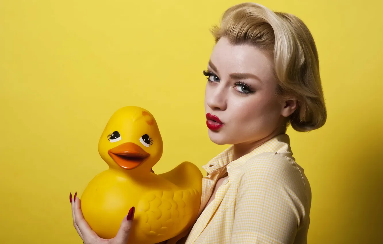 Photo wallpaper girl, background, duck