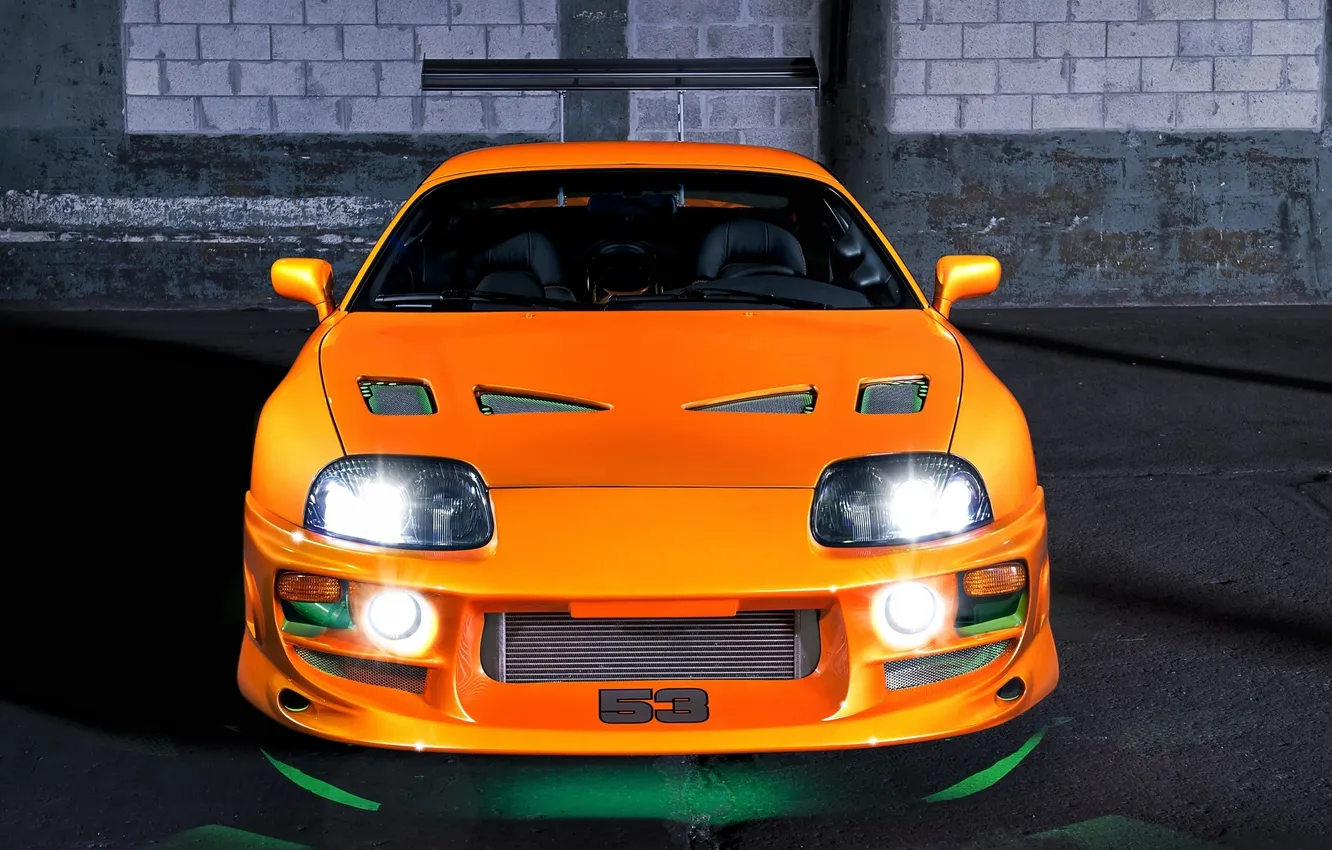 Photo wallpaper orange, tuning, neon, backlight, spoiler, Toyota, Supra, supra
