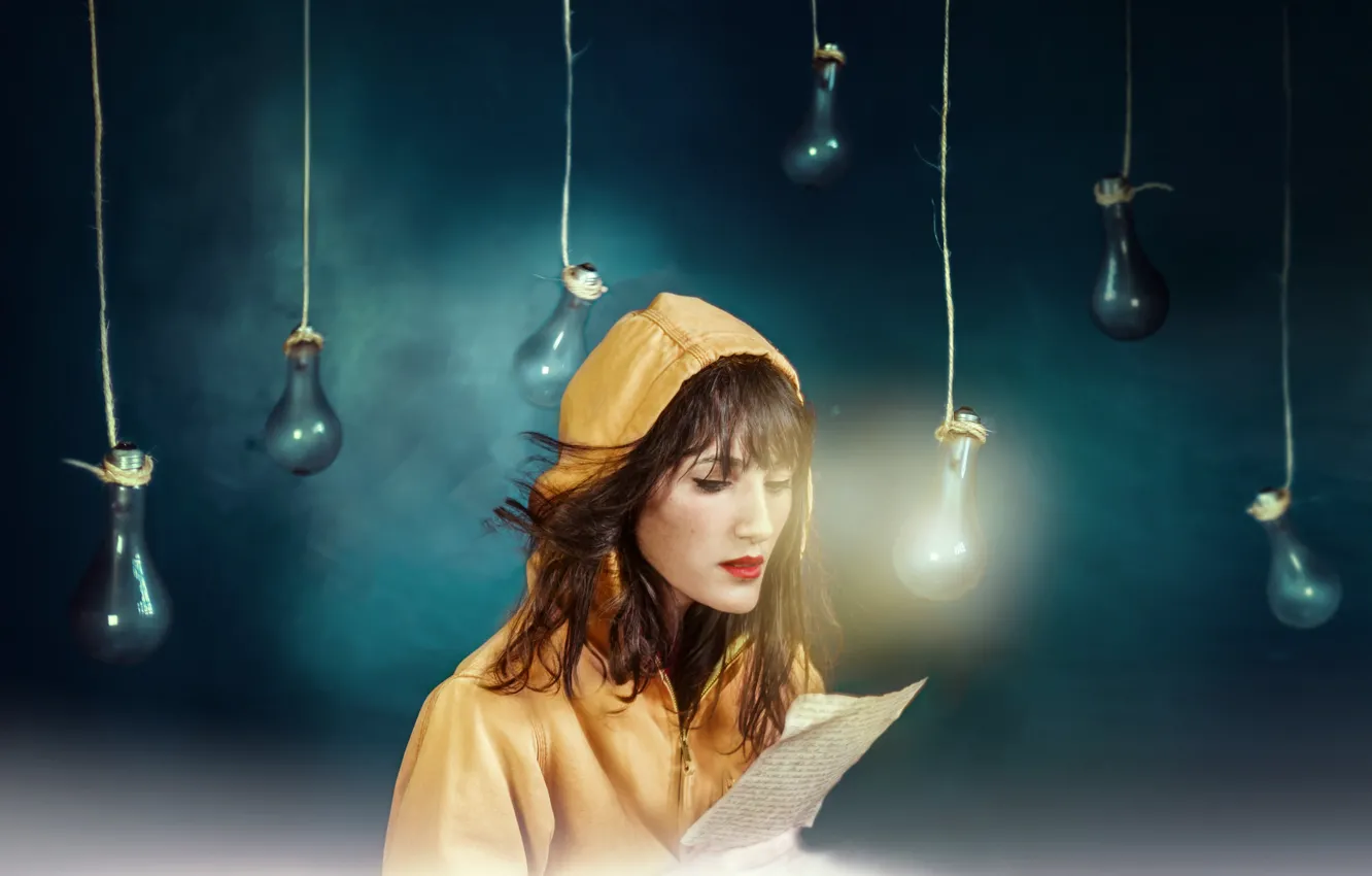Photo wallpaper girl, background, lamp