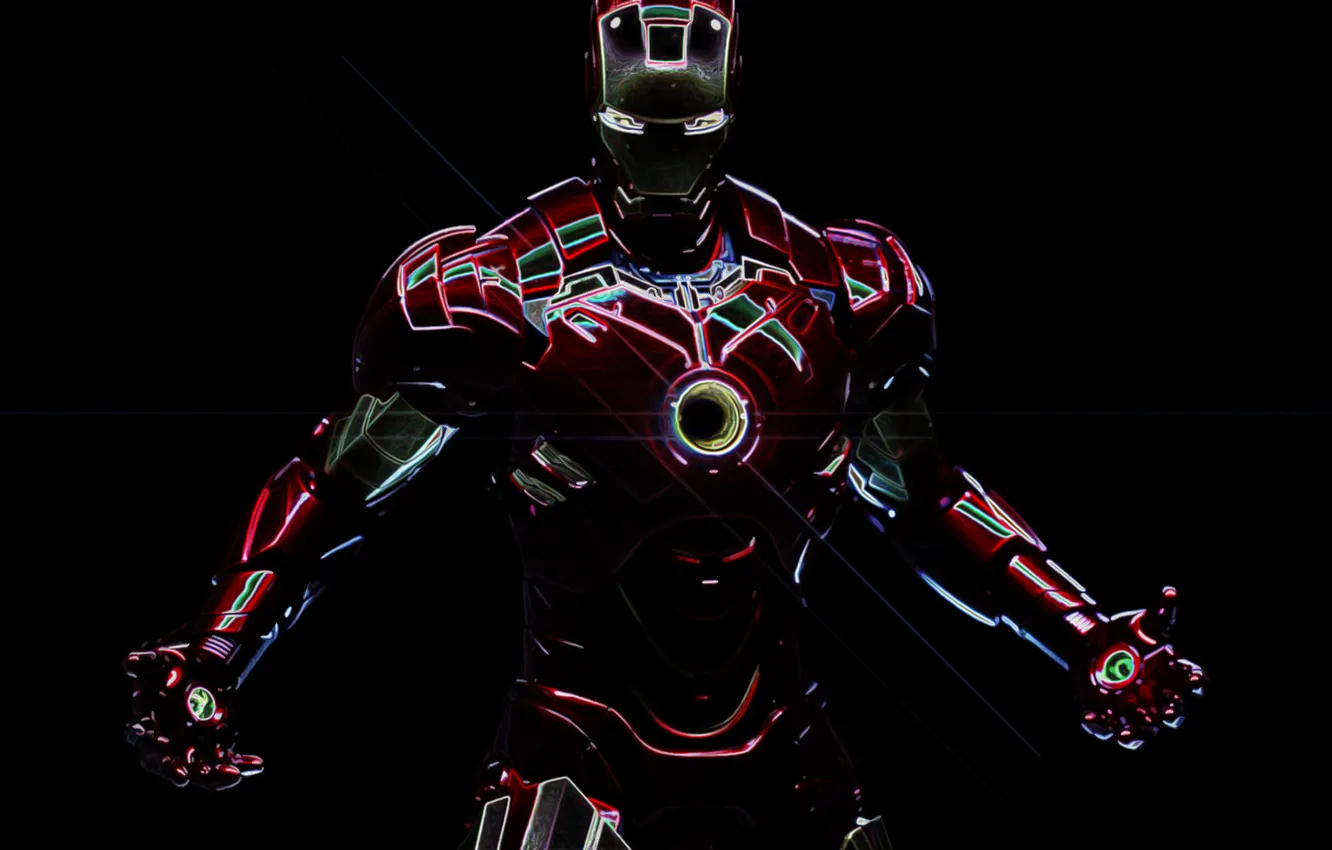 Photo wallpaper neon, iron man, marvel, Iron man