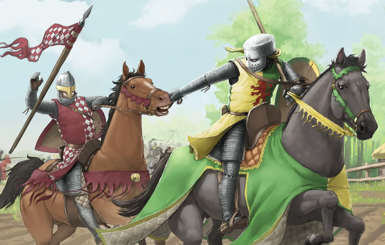 Photo wallpaper Armor, Battle, Horse, Knights, Horses, Battle, Art, Knights