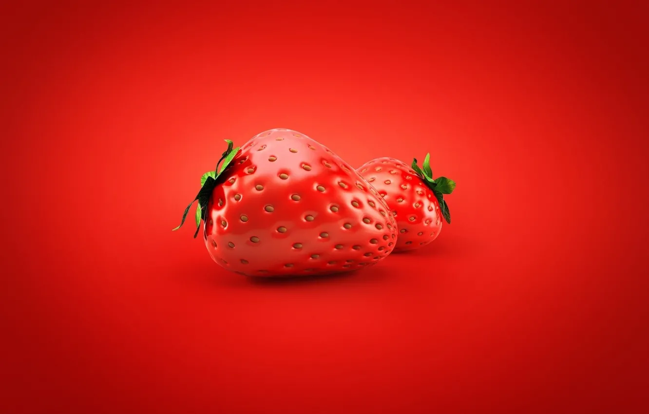 Photo wallpaper berries, strawberry, red background