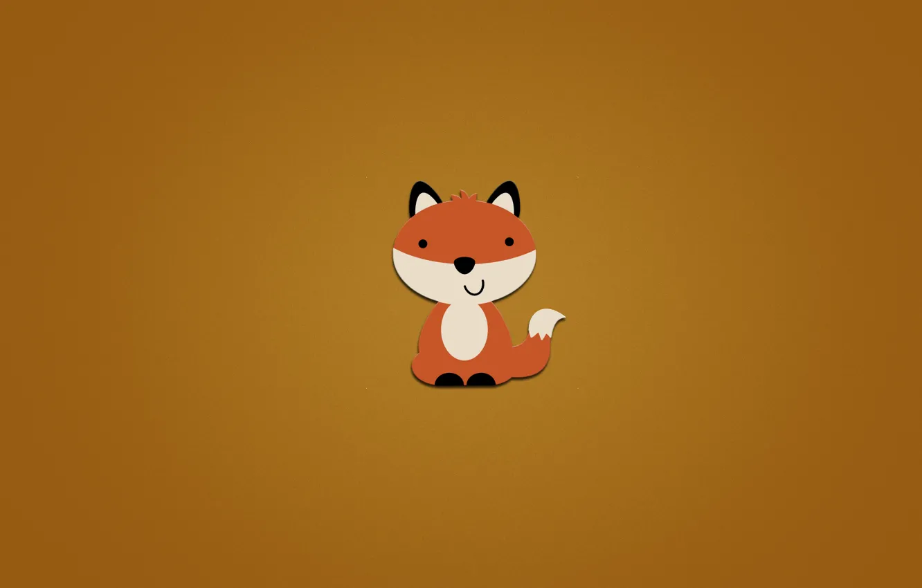 Photo wallpaper smile, animal, minimalism, Fox, tail, orange background, sitting, fox