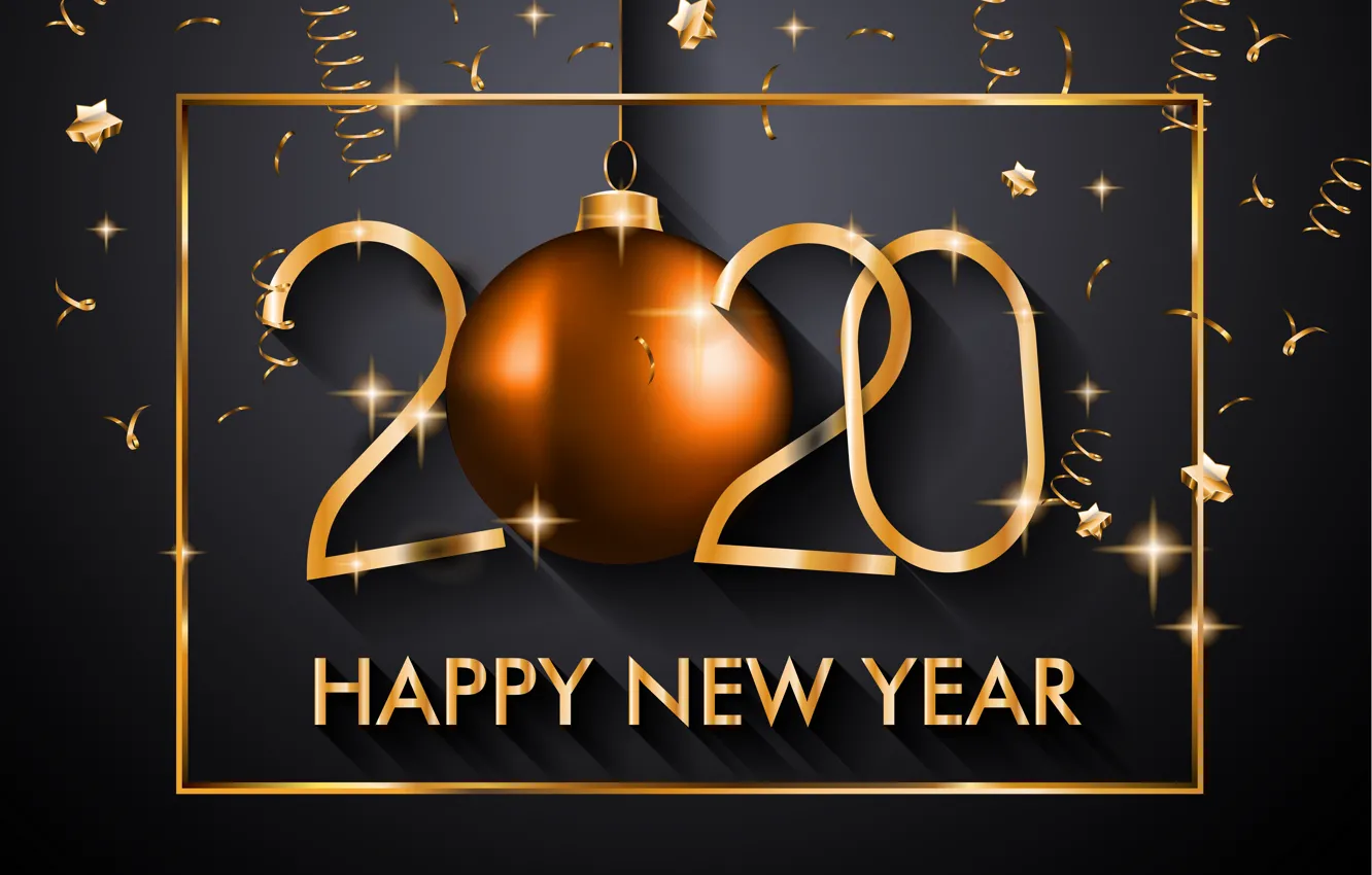 Photo wallpaper new year, golden, black background, black, background, New Year, decoration, Happy