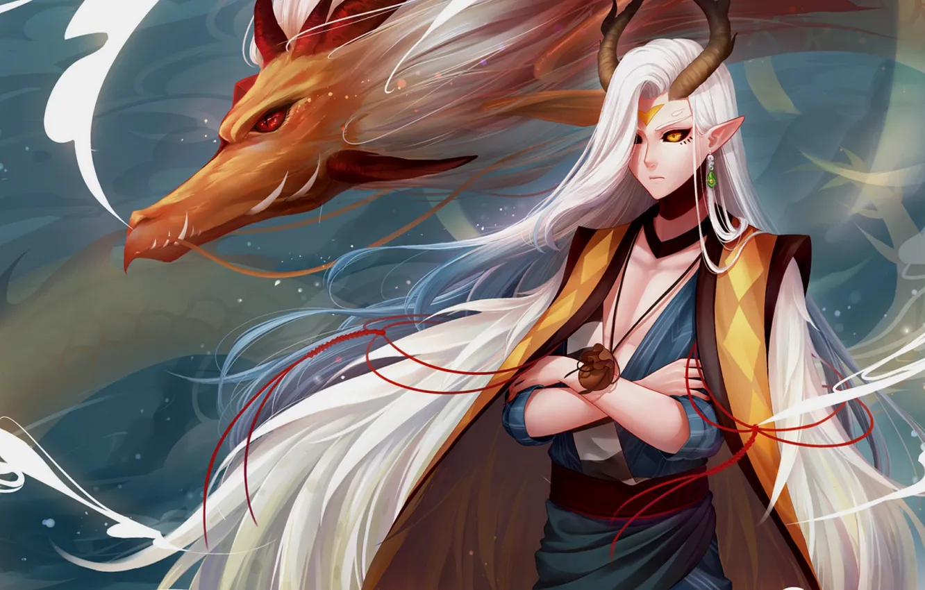 Photo wallpaper fantasy, dragon, guy, Onmyouji