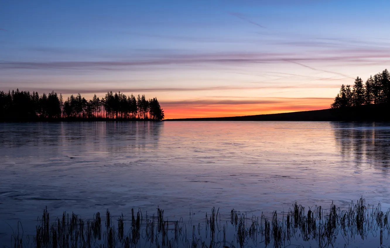 Photo wallpaper sunset, nature, lake