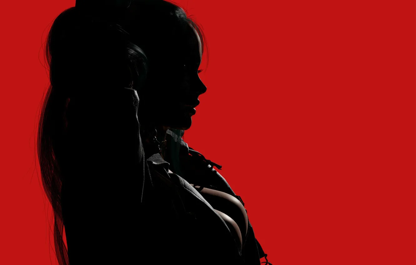 Photo wallpaper girl, rendering, silhouette, profile, red background, 3 D