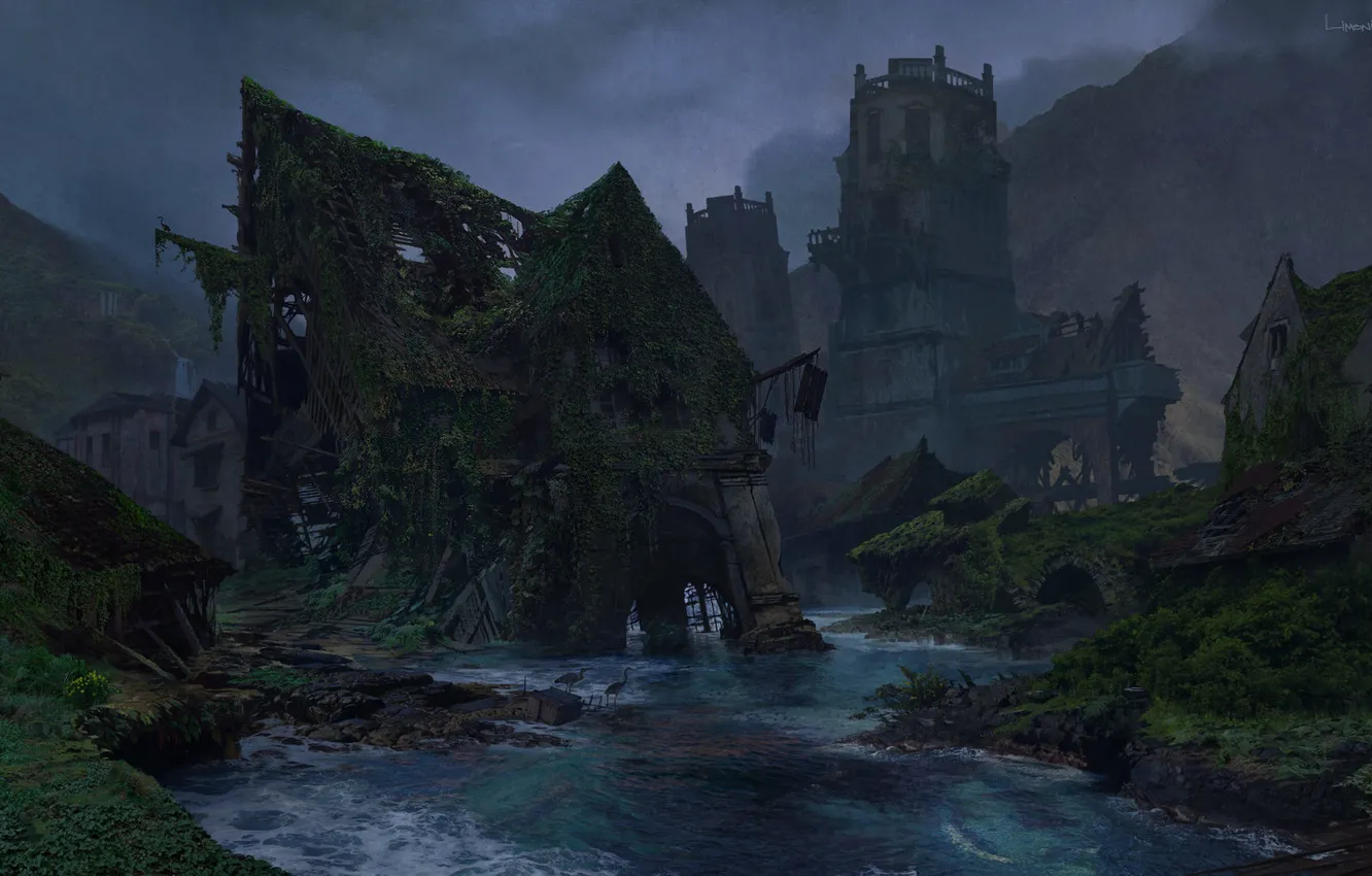 Photo wallpaper mountains, river, ruins, Uncharted 4, Sunken