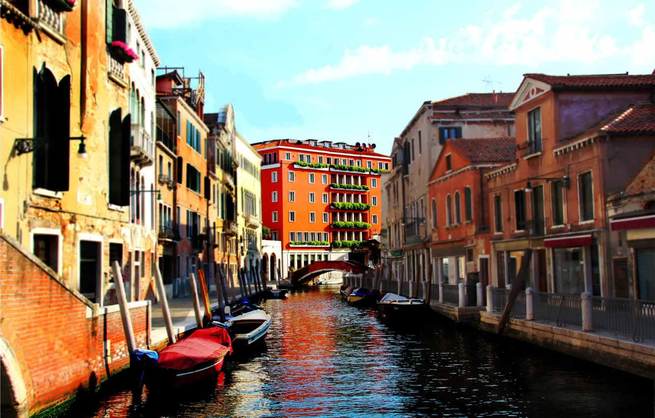Photo wallpaper city, colorful, Italy, bridge, water, houses, color, Venice
