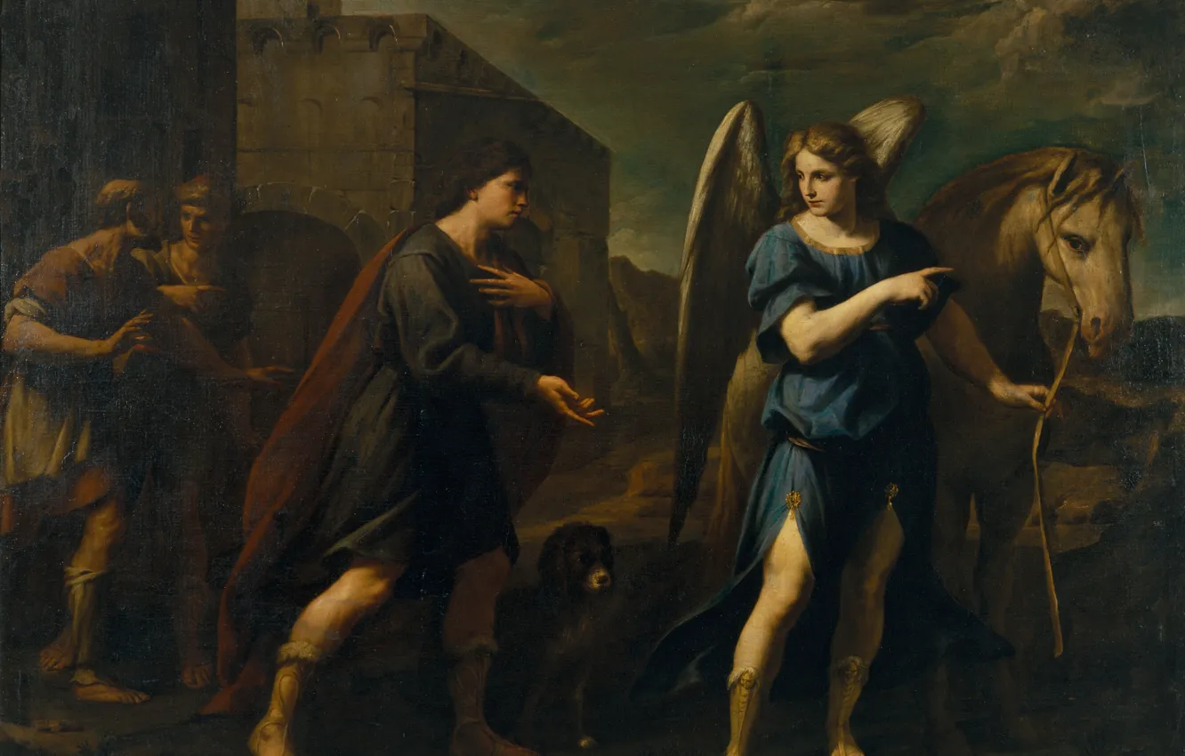 Photo wallpaper picture, religion, mythology, Tobias Meets The Archangel Raphael, Andrea Vaccaro, Andrea Vaccaro