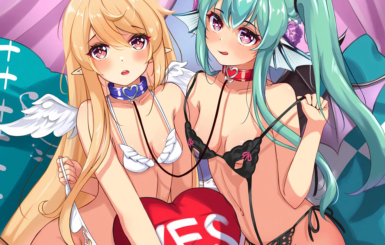 Photo wallpaper sexy, lingerie, bra, cleavage, panties, long hair, girls, boobs