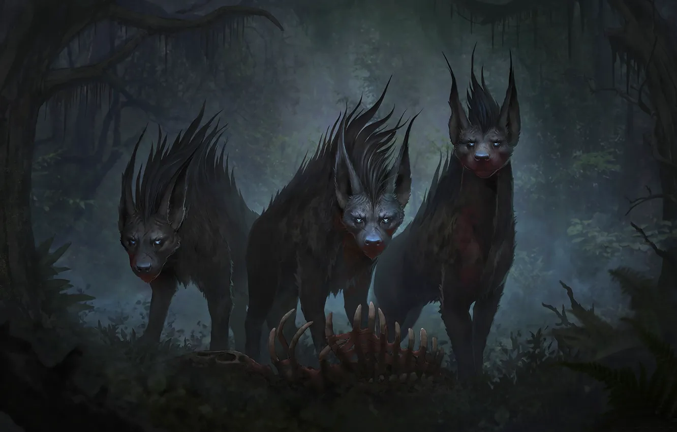 Photo wallpaper forest, look, animal, predator, art, hyena