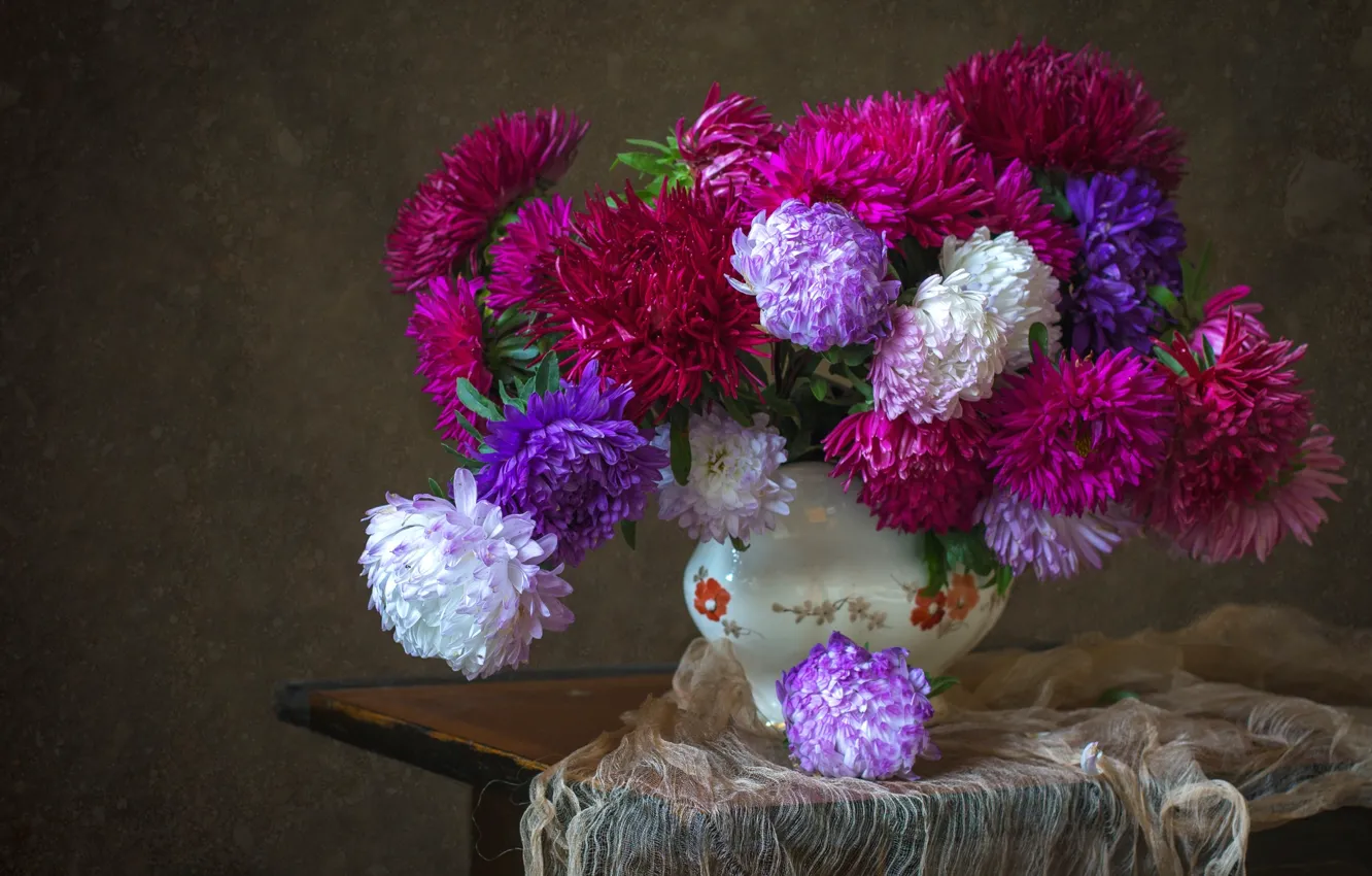 Photo wallpaper autumn, bouquet, asters