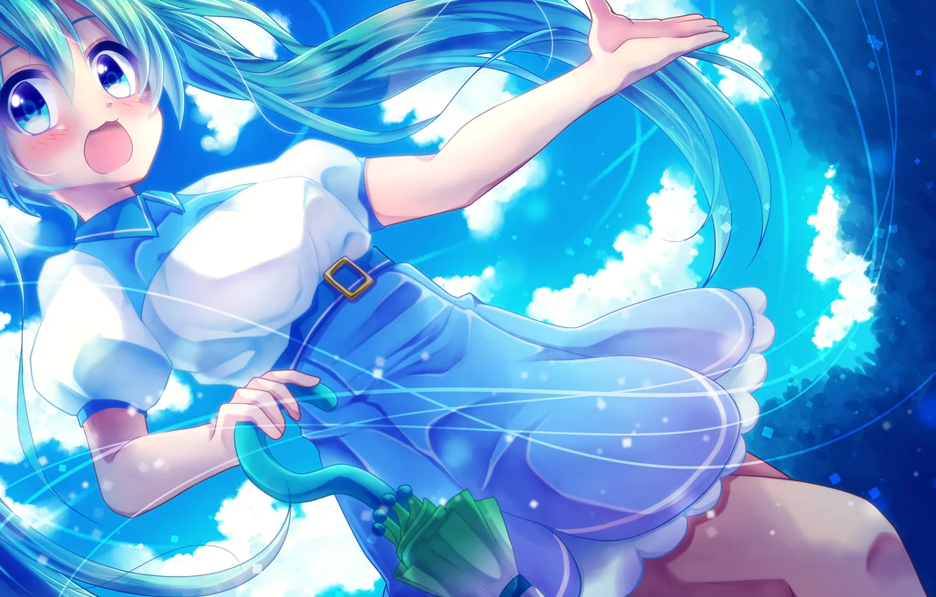 Photo wallpaper the sky, girl, clouds, nature, umbrella, art, vocaloid, hatsune miku