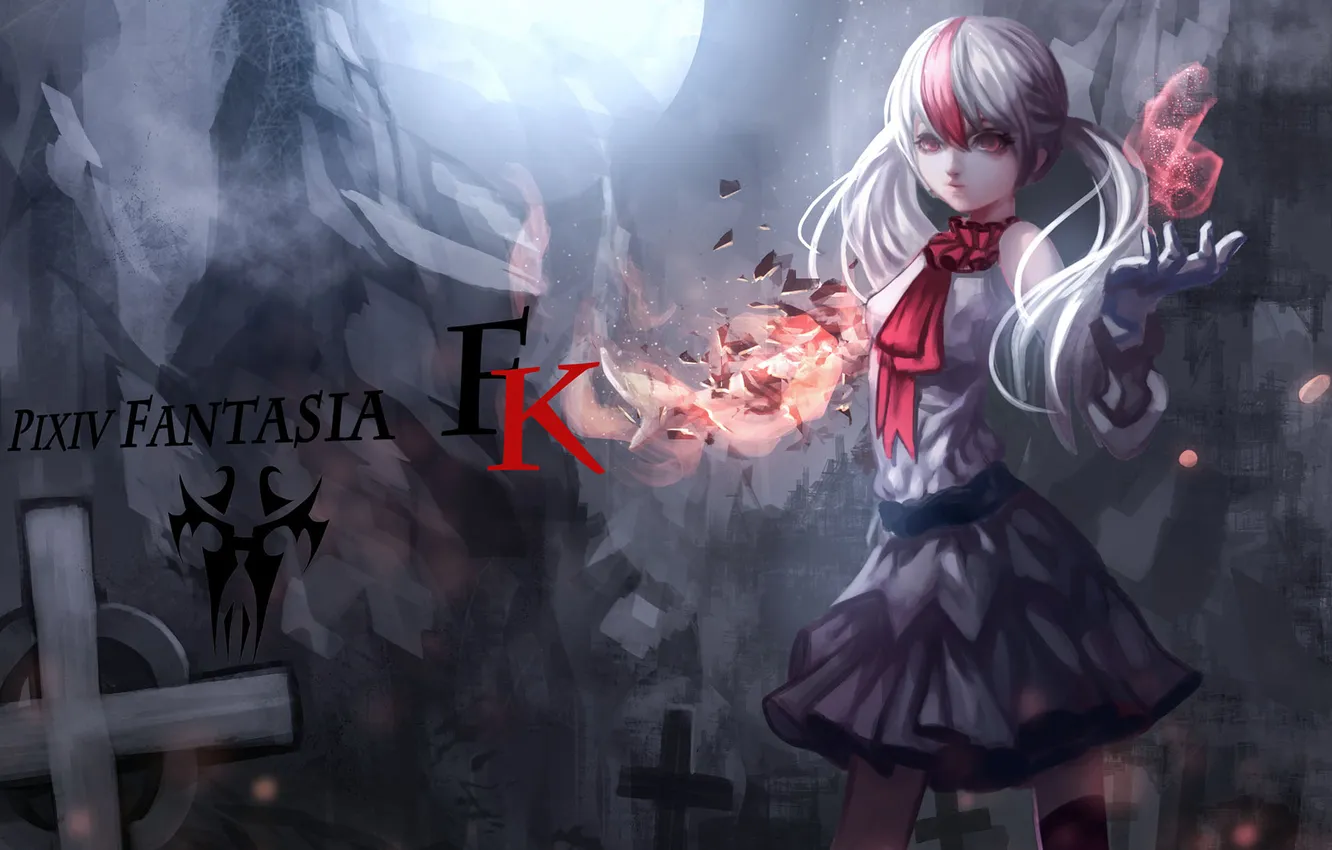 Photo wallpaper girl, flame, cross