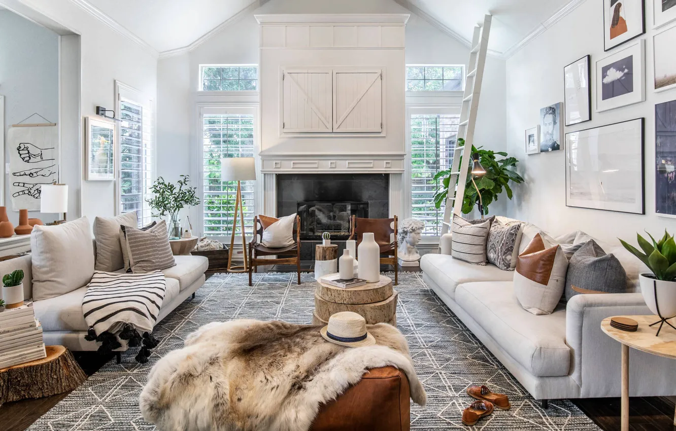 Photo wallpaper design, style, interior, fireplace, living room, Texas, Texas, Cozy Home