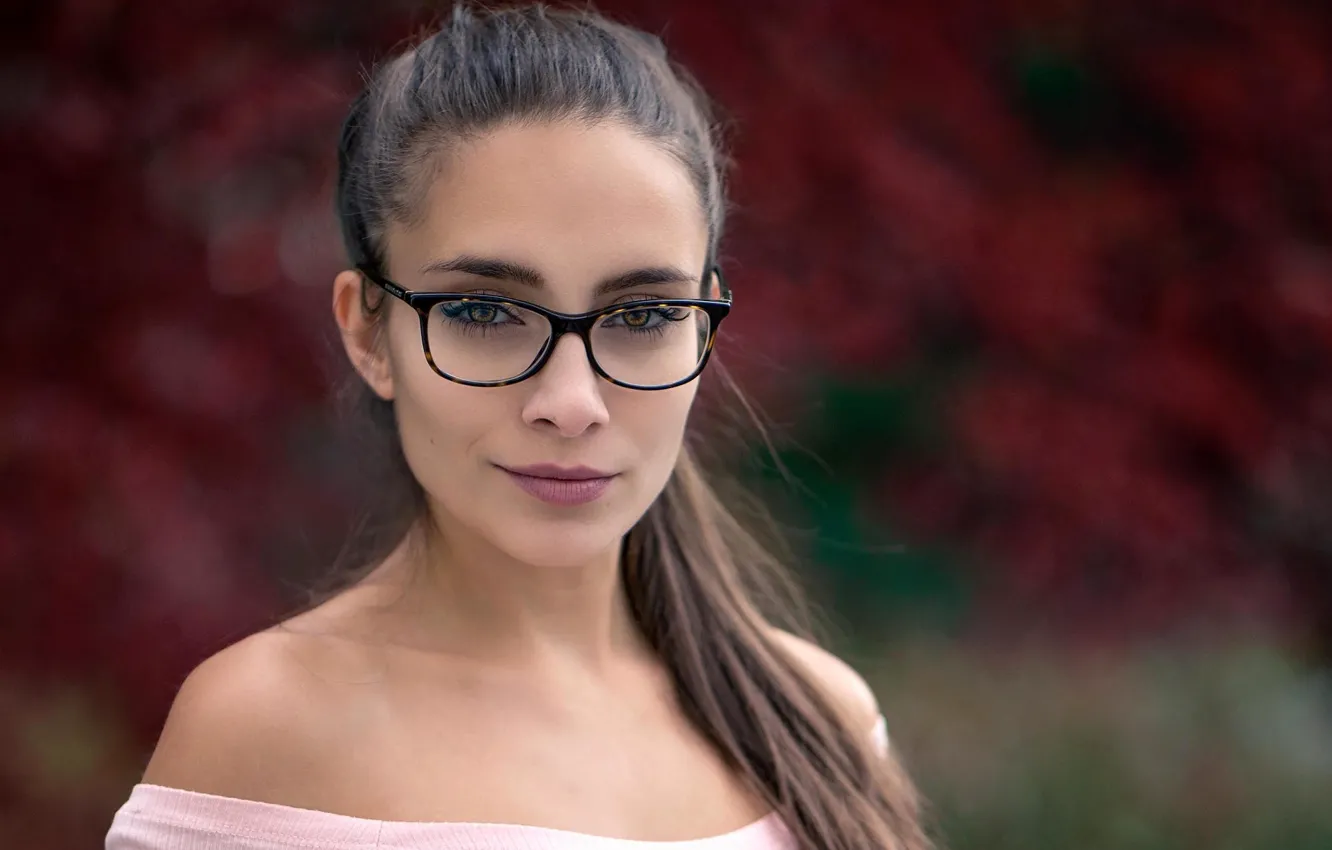 Photo wallpaper look, background, model, portrait, makeup, glasses, hairstyle, brown hair