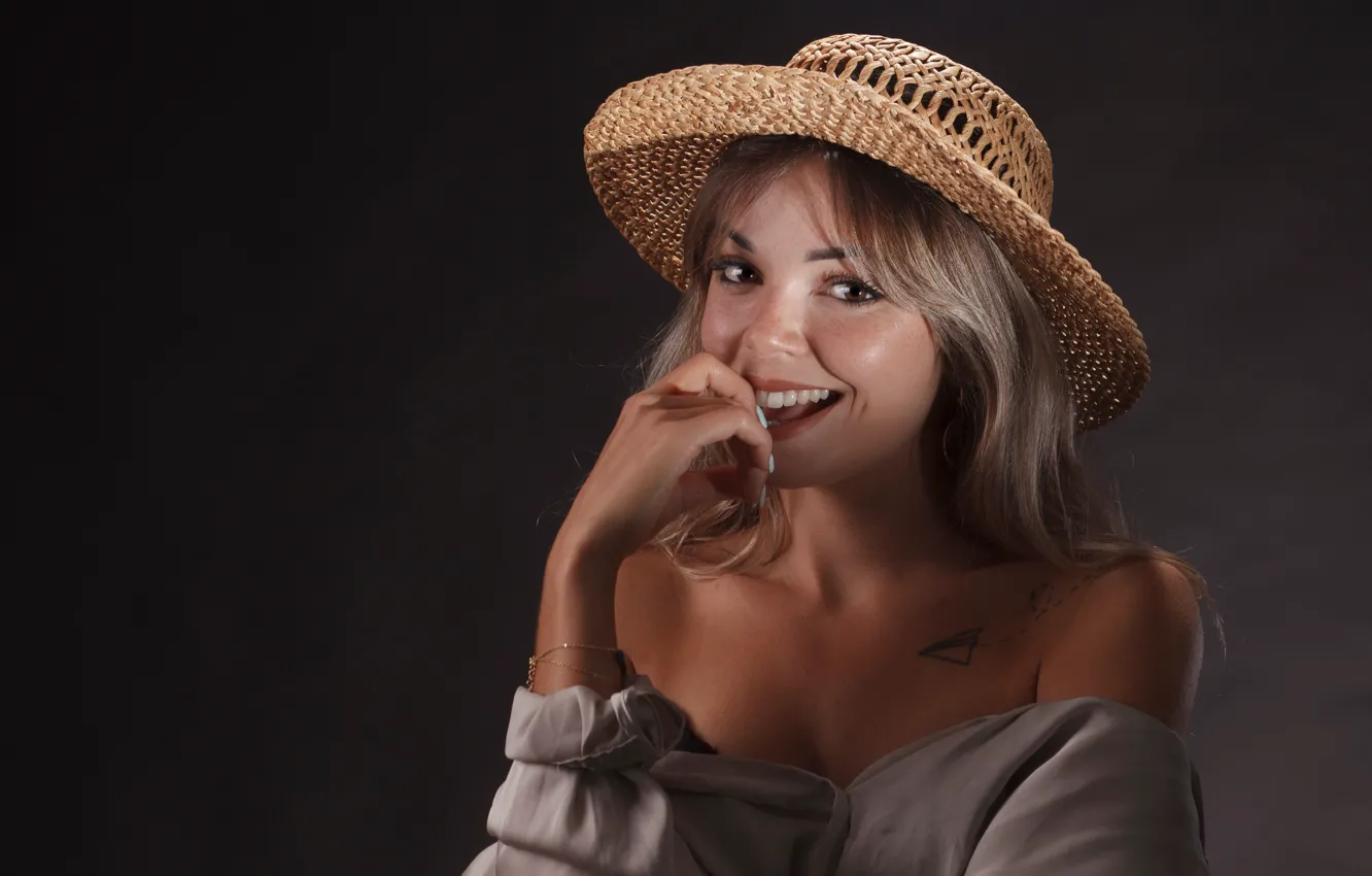 Photo wallpaper look, girl, smile, hat